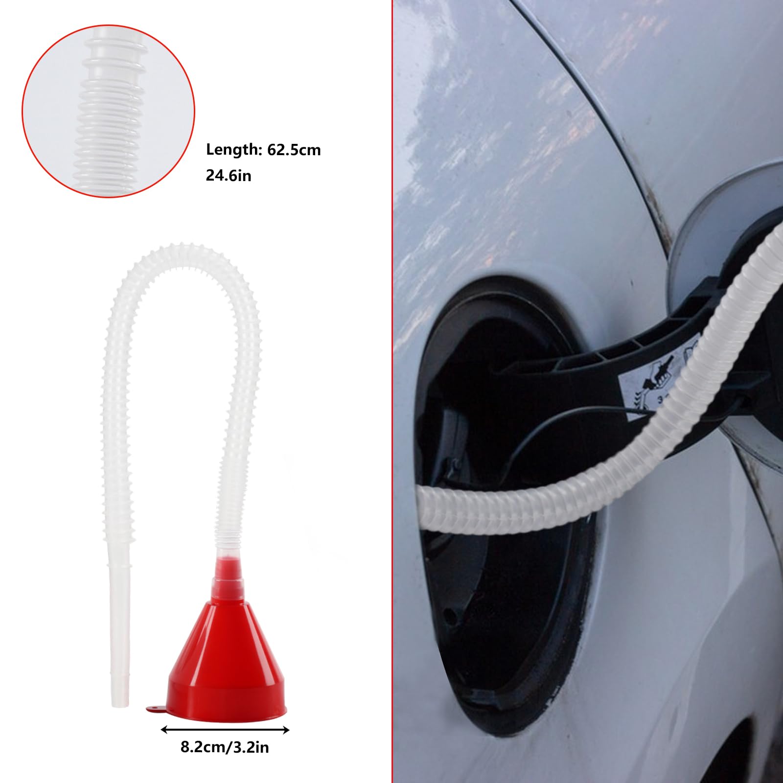 XhjzgcTech red angle funnel provides stable pours at varying heights.