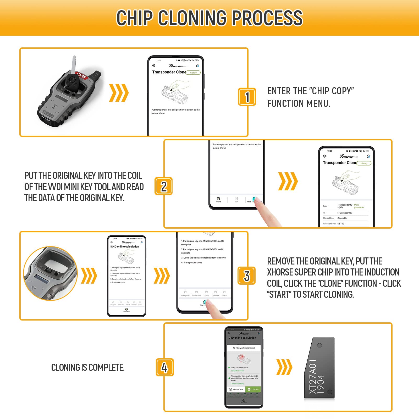 Chip cloning setup showing compatibility with multiple car brands.