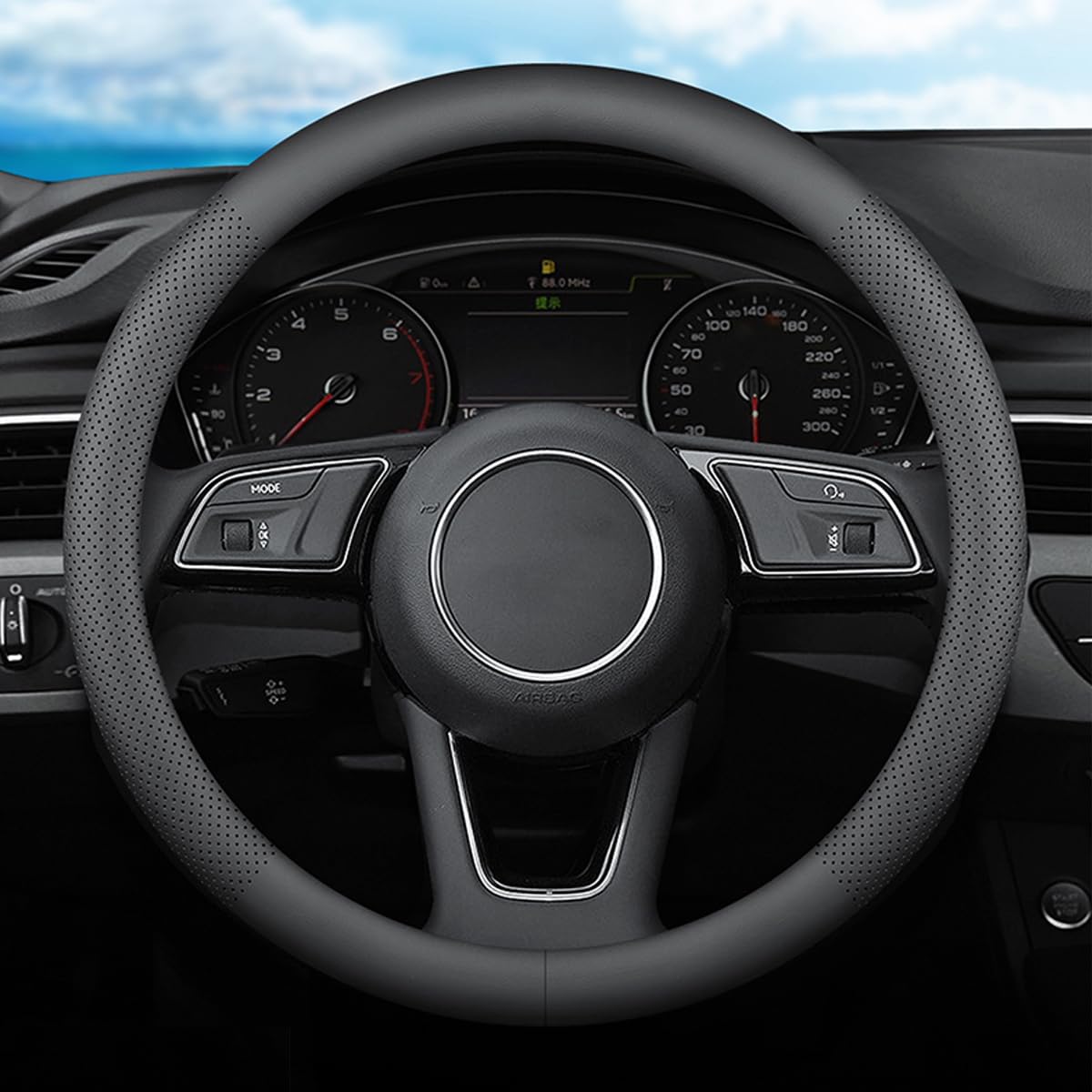 XHRING steering wheel cover shows custom-fit for Mazda CX-5, enhancing grip and style.