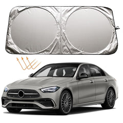XHRING windshield sun shade front view fits Mercedes and reduces interior heat.