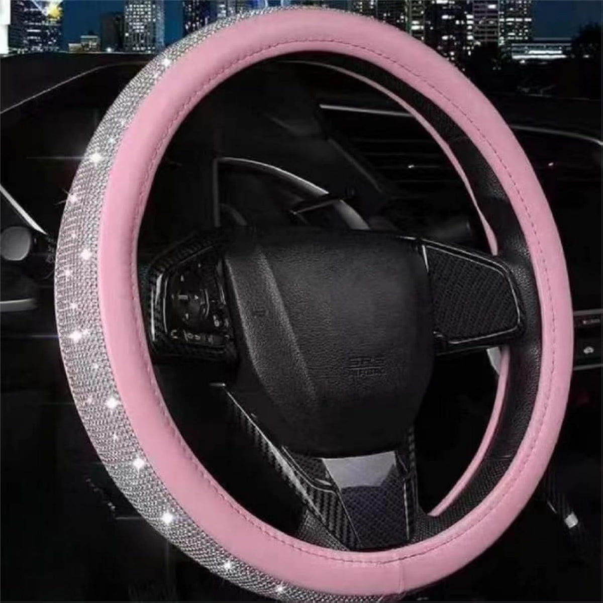 XIANGDING pink bling steering wheel cover on a 14-15 inch wheel boosts grip and style