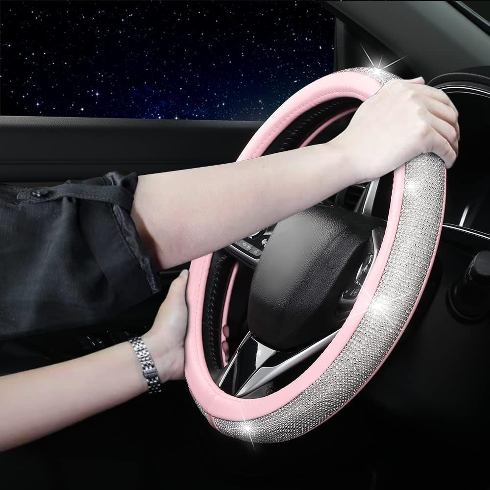 XIANGDING PU leather steering wheel cover offers soft, durable feel in pink