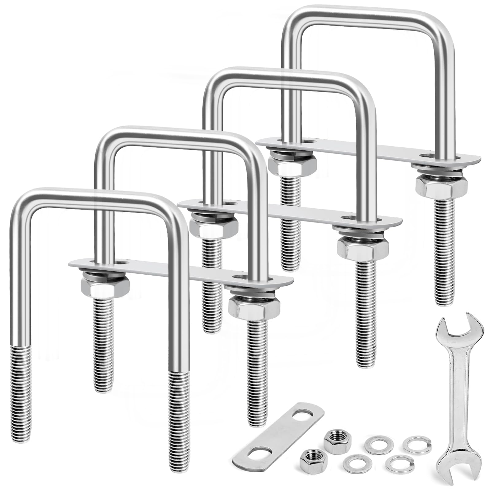  XIANGZI M10 square U-bolts set in stainless steel for trailer leaf springs.