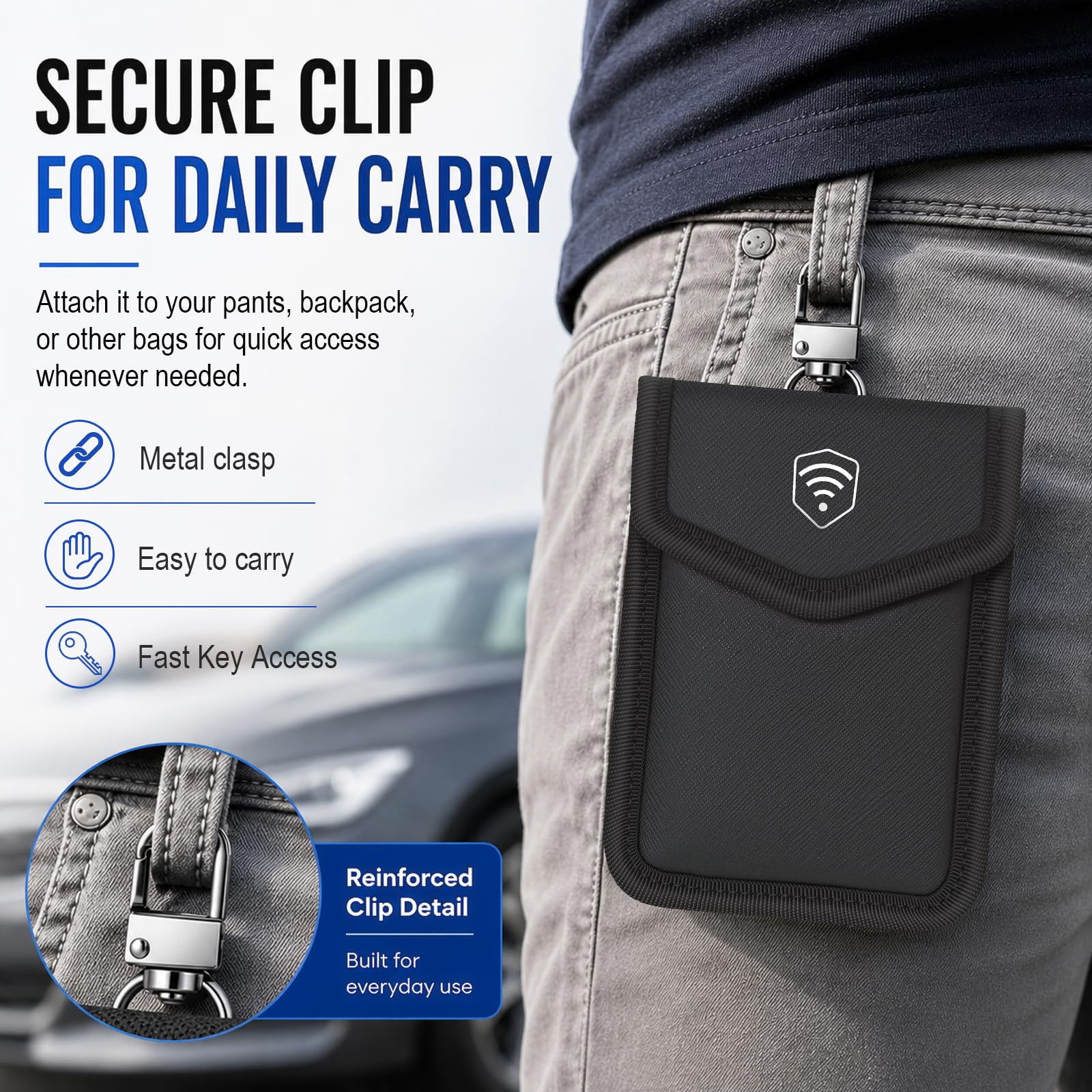 XIAODUN metal clip attached to belt loop for convenient carry benefit