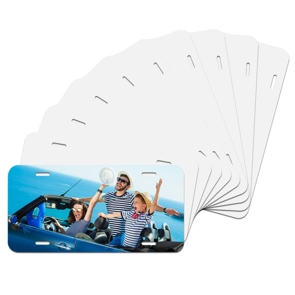 XIHEYOMI 10-pack sublimation license plate blank front view, durable car plate option