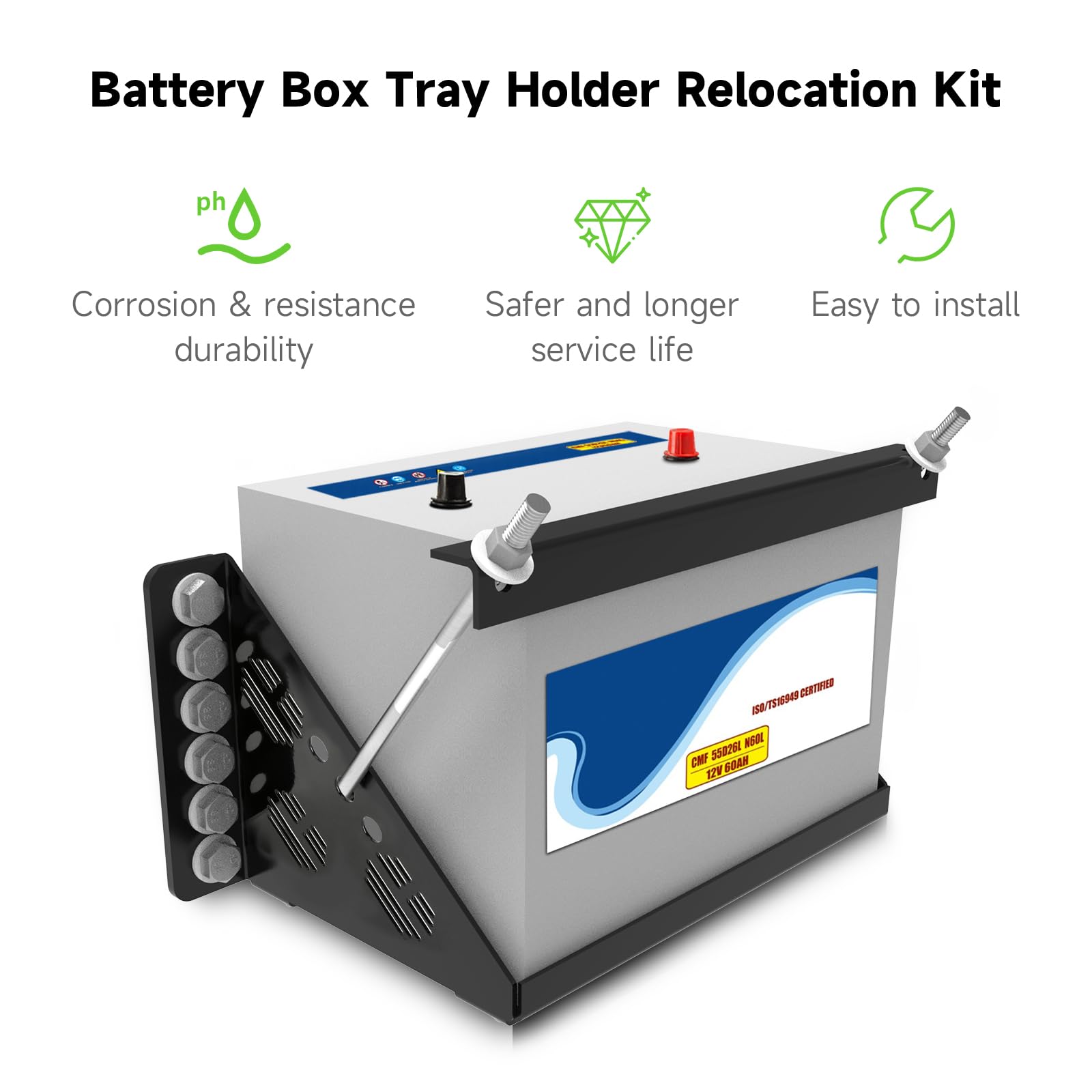 XIKOBY battery holder bracket close up highlights adjustable bolts for different sizes.