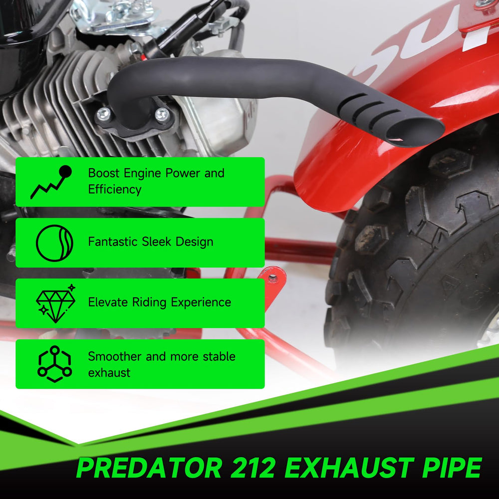 XIKOBY Predator-212 exhaust upgrade with heat shield enhances ride confidence.