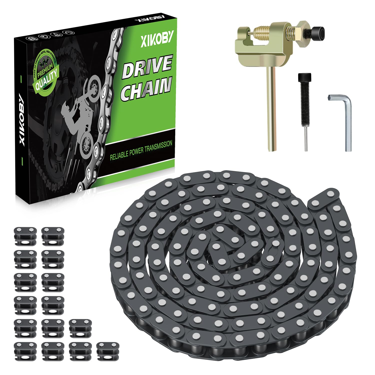 XIKOBY T8F 116-link chain for dirt bikes with high tensile strength.