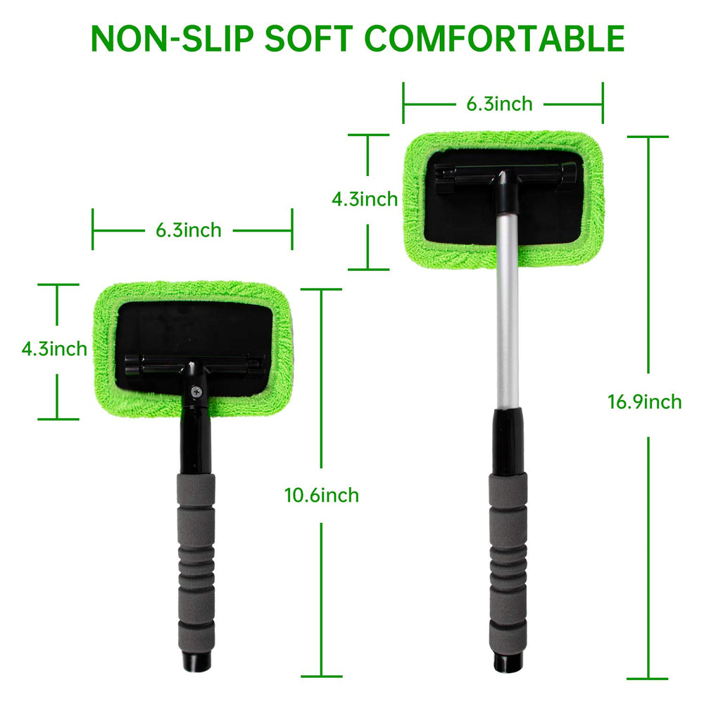 XINDELL windshield cleaner shows 180-degree swivel head for interior edge access