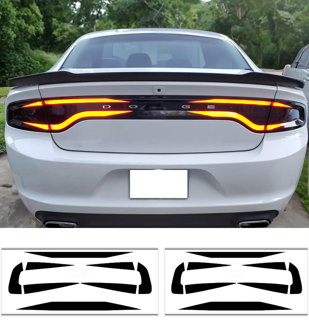 The Xinghe glossy black tail-light overlay on a Dodge Charger for a sleek look.