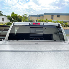 Xinghe matte black USA flag decal adds rugged style to the truck window