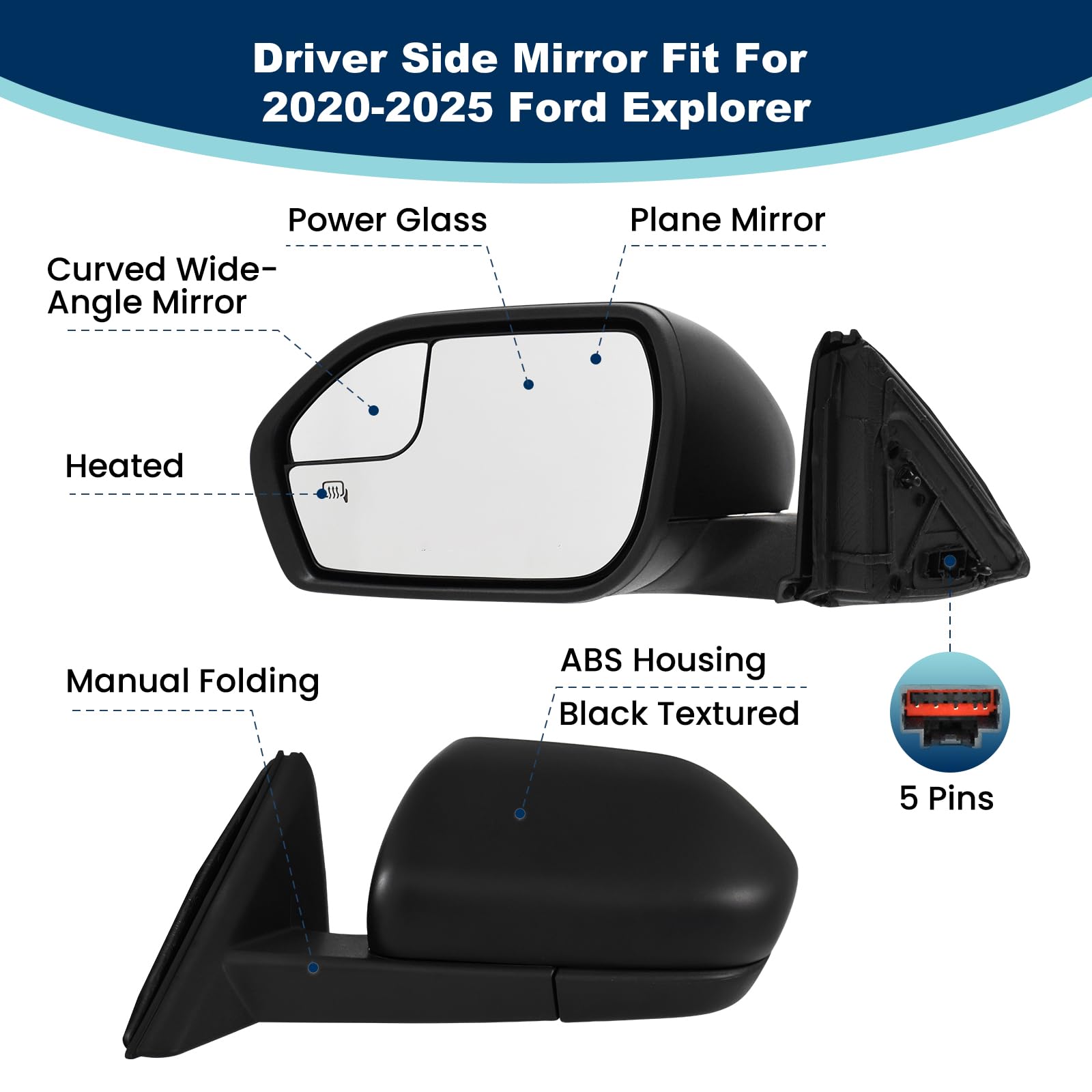 Xingsichuang Ford Explorer left mirror for 2020-2025 with heated glass