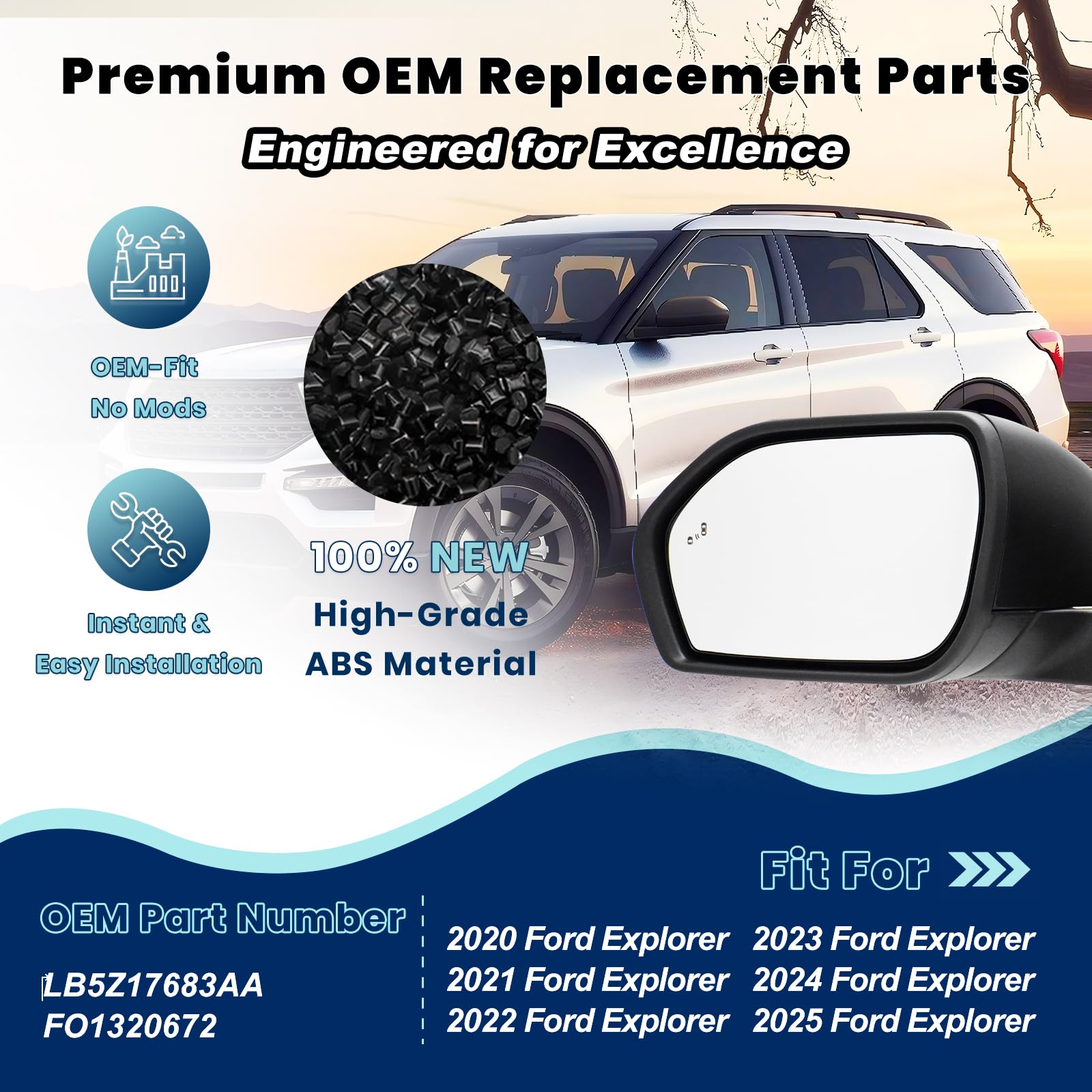 Xingsichuang mirror with power glass and manual folding features for Explorer