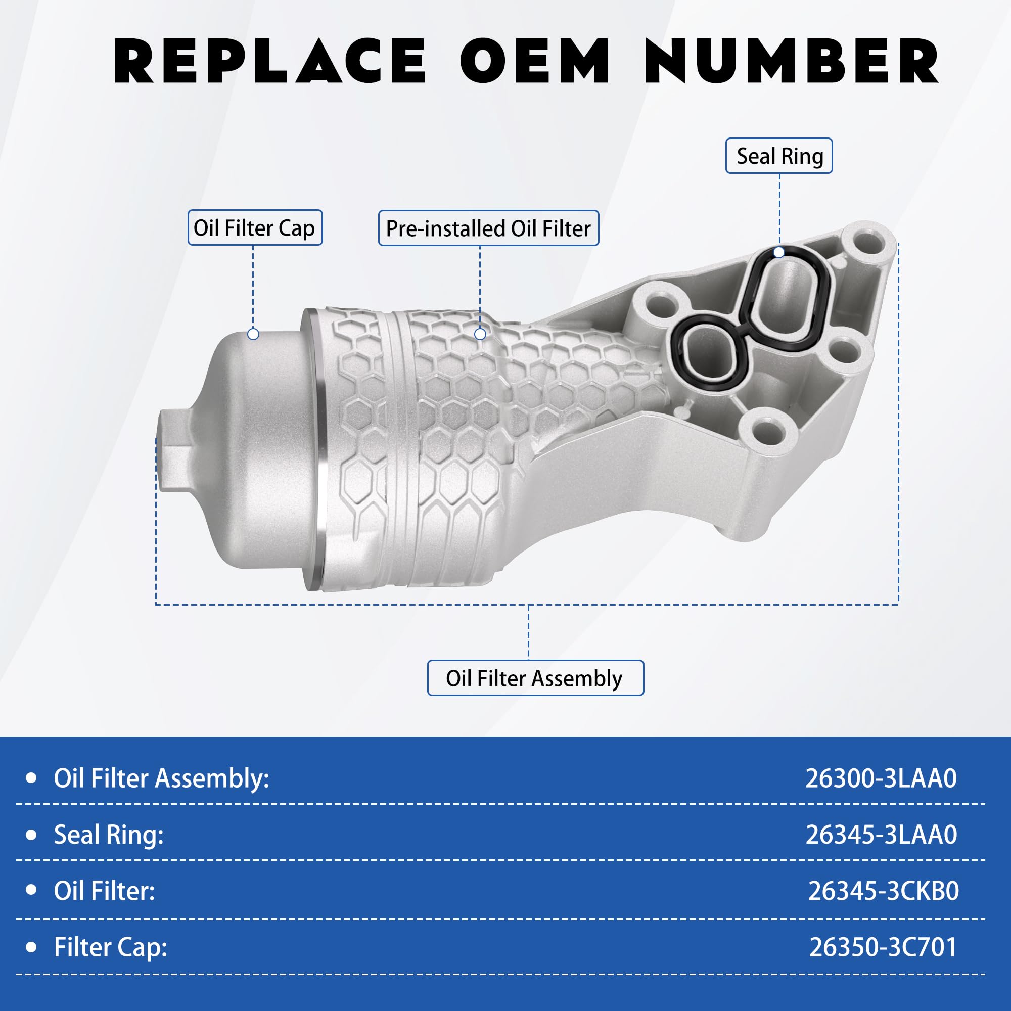 XINLIN 26300-3LAA0 aluminum oil filter housing engine-installation view