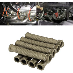 XINPENGLIU titanium spark plug wire heat shield close-up with dual-layer protection