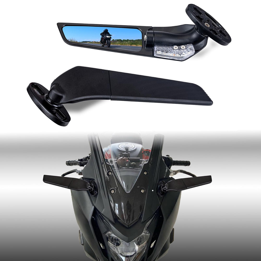 Xintre rear view mirror with LED turn signals for Kawasaki Ninja enhances visibility.