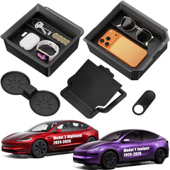XINTUO center console tray installed in Tesla Model Y Juniper improves organization.