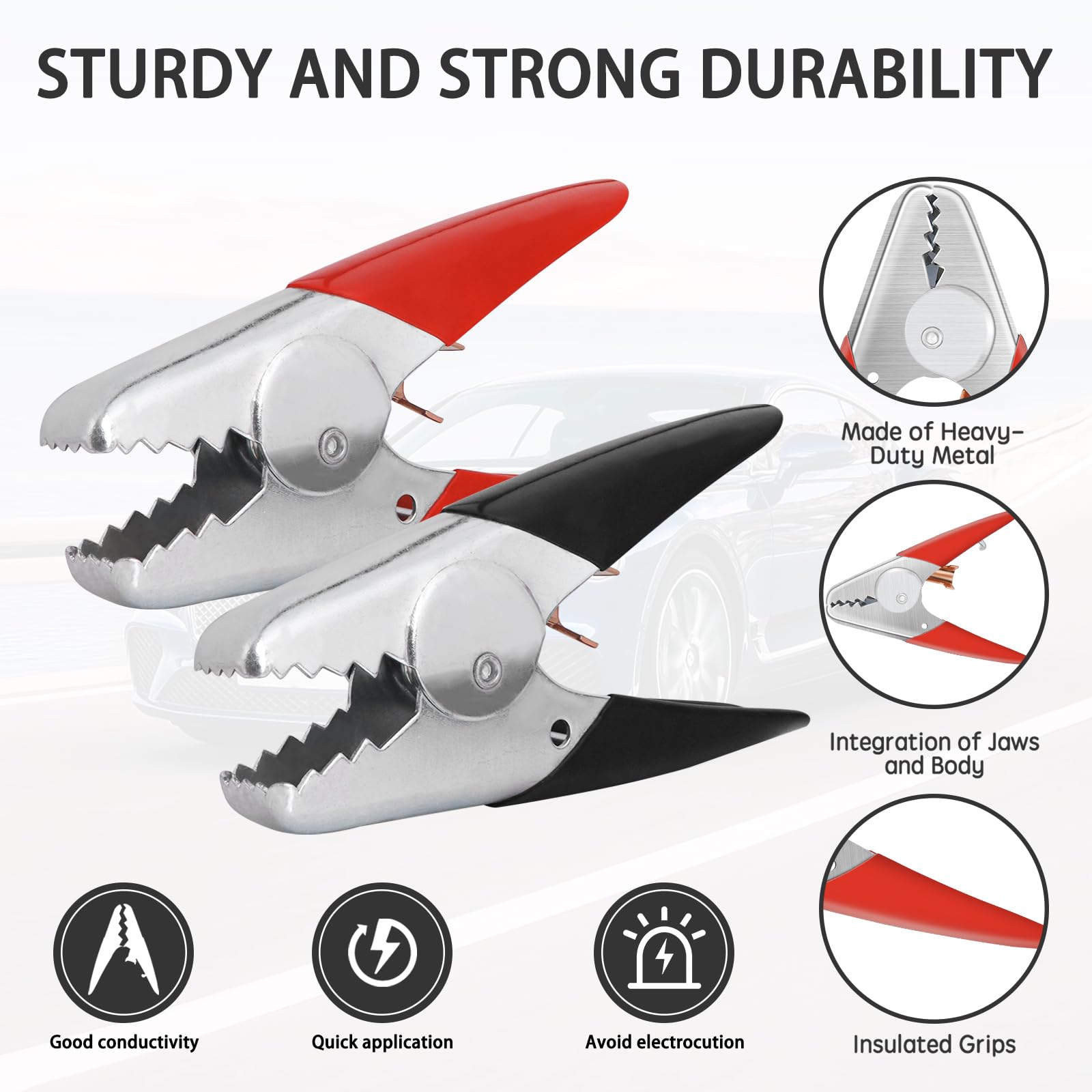XIOGZAXI heavy-duty battery clamps with durable jaws for steady contact.