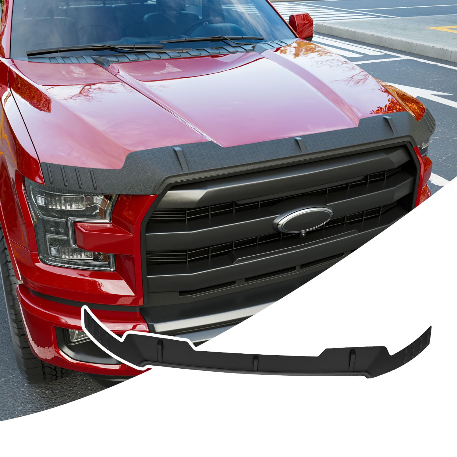 Xipoo Hood Deflector front view showing curved bonnet fit and debris protection