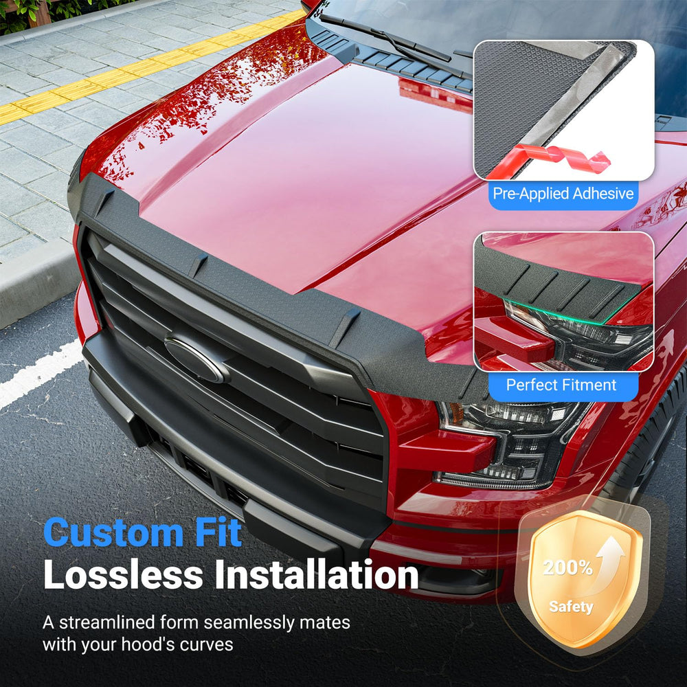 Xipoo hood protector installation on curved F-150 bonnet from the side