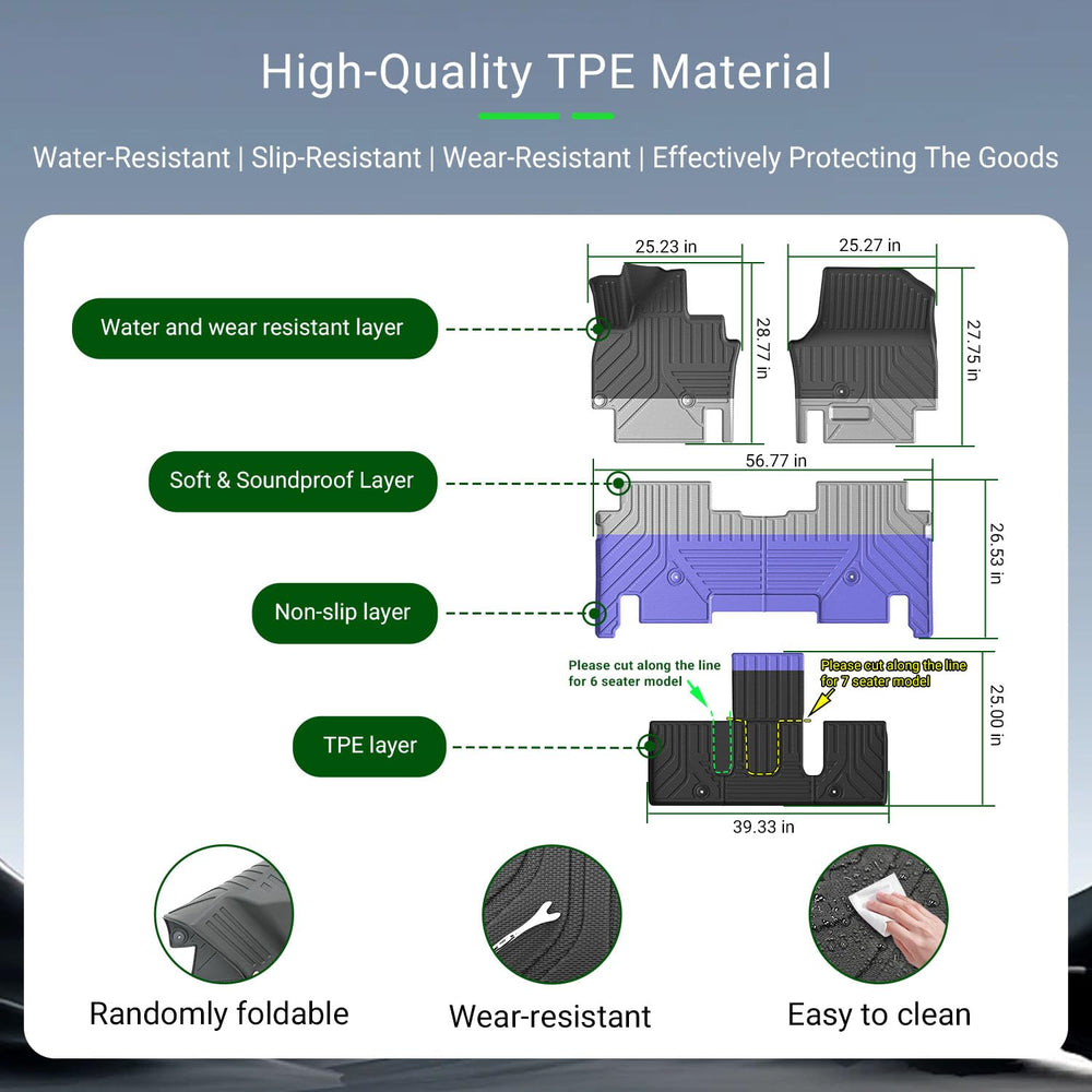 Xipoqix EV9 third-row mat cuttable to fit 6-seat configurations