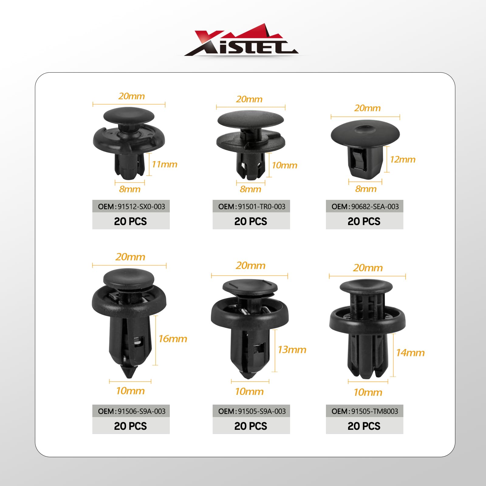 Xislet 6-in-1 clips provide direct replacement for 90682-SEA-003.