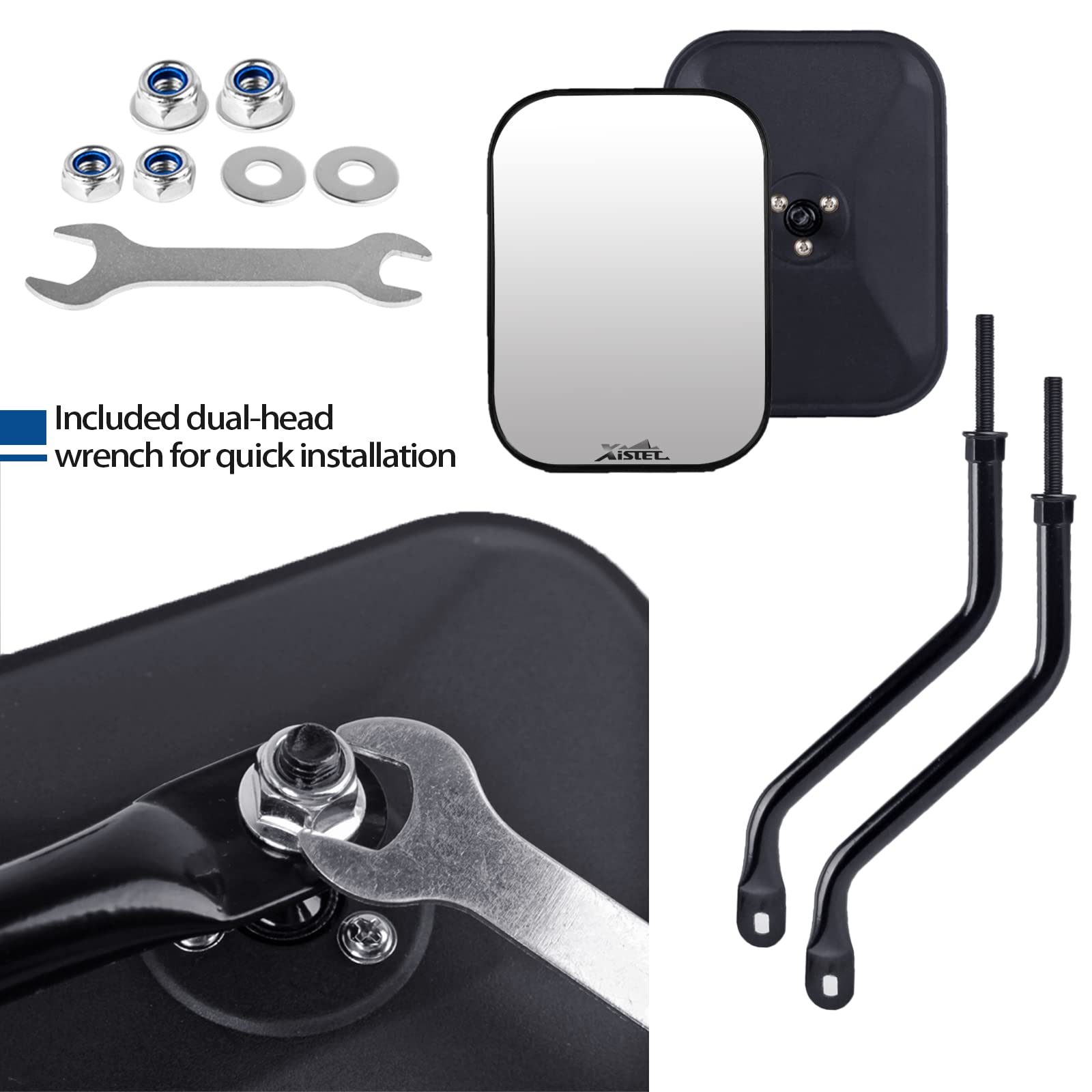Xislet ABS housing with real glass delivers clear, durable rear visibility.