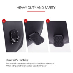 Xislet ATV foot rest mounted on rear passenger, folds up when not in use.