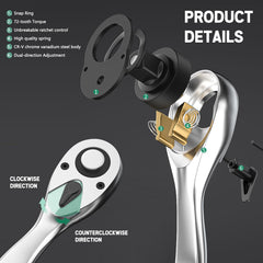 Xislet bent ratchet wrench enhances torque and leverage for disassembly.