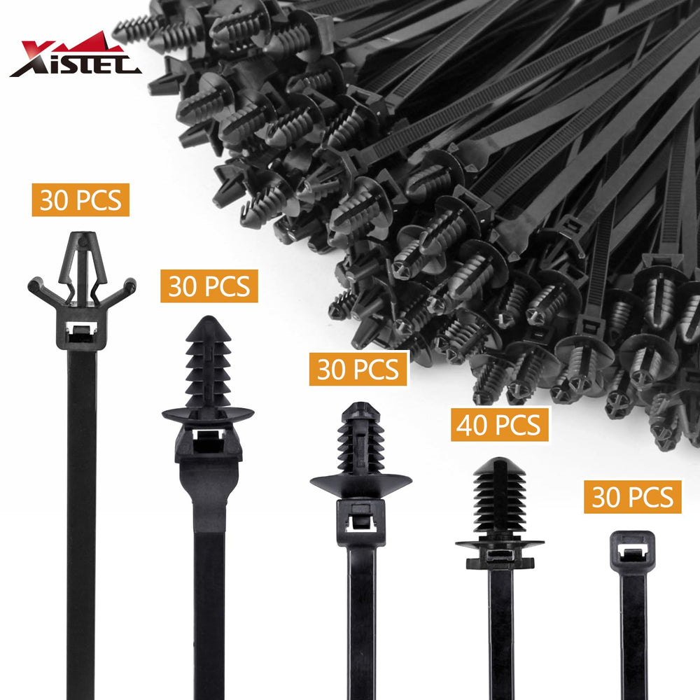 Xislet push-pin cable tie clip-head enables quick, tool-free routing in tight spaces.