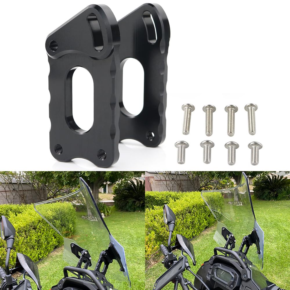 Xitomer windshield risers for KLR650 with adjustable height for improved wind protection.