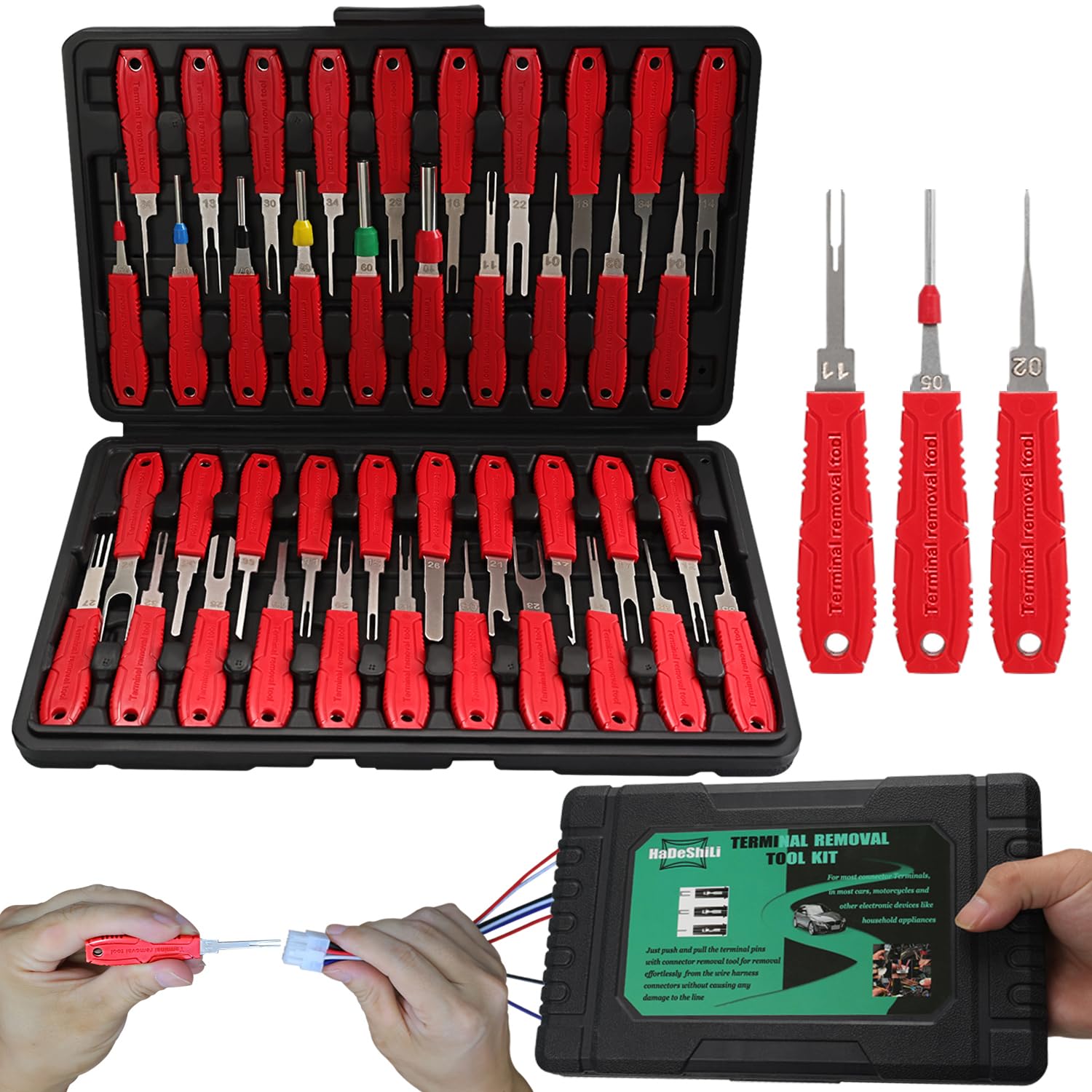 XLWJBES terminal removal tool kit case opened, organized tools ready for quick repairs.