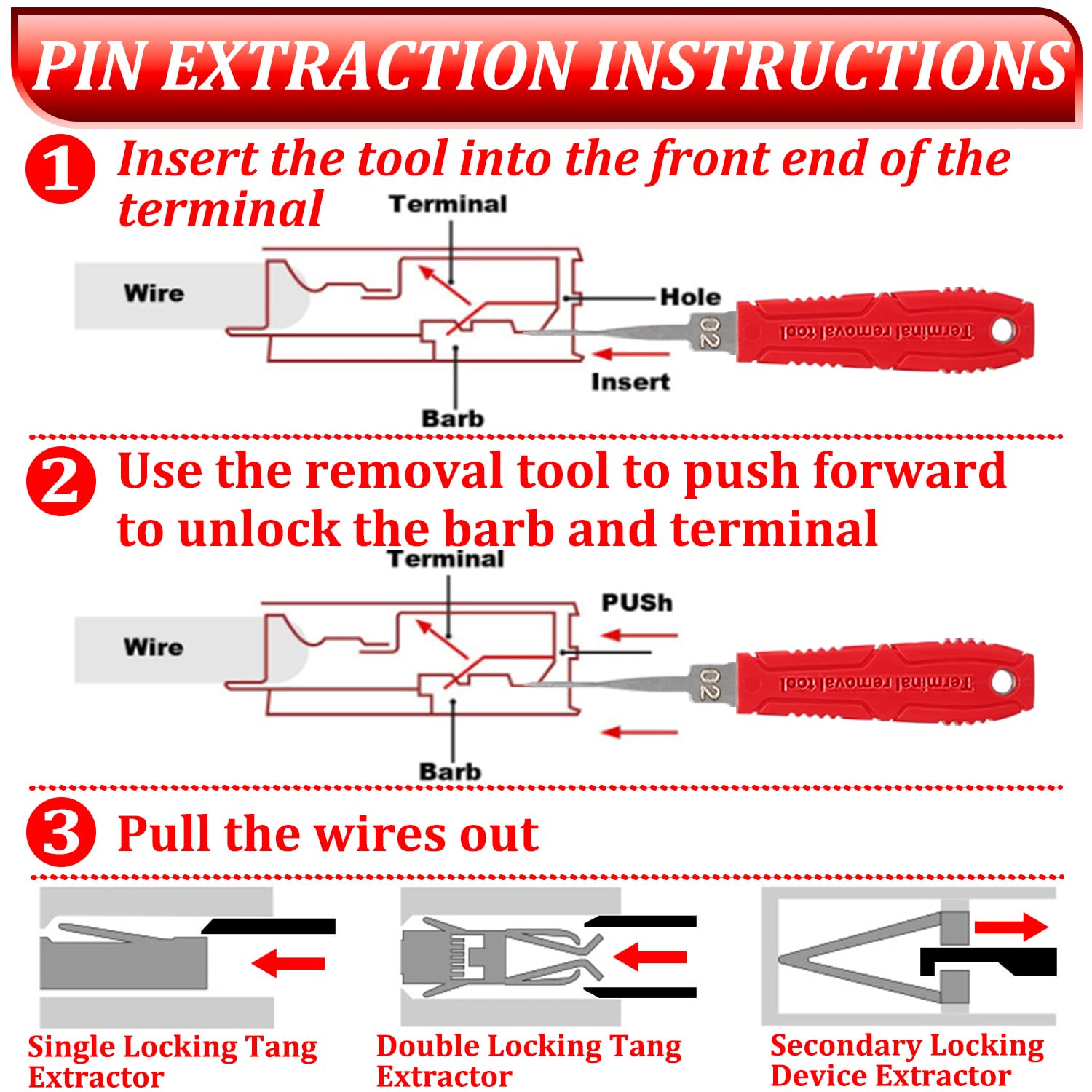 XLWJBES dual-pin removal tools for double-lock tang connectors.