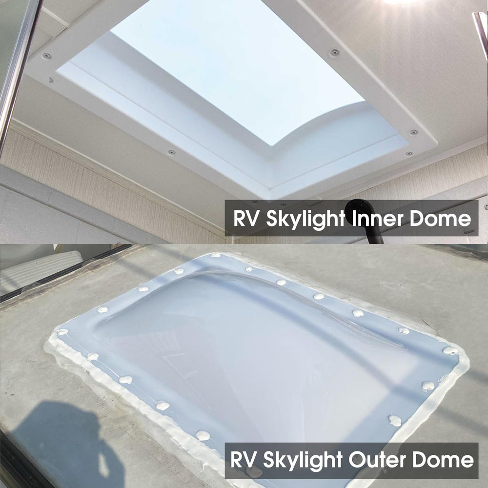XMK RV skylight outer dome UV-coated to reduce heat while admitting light.