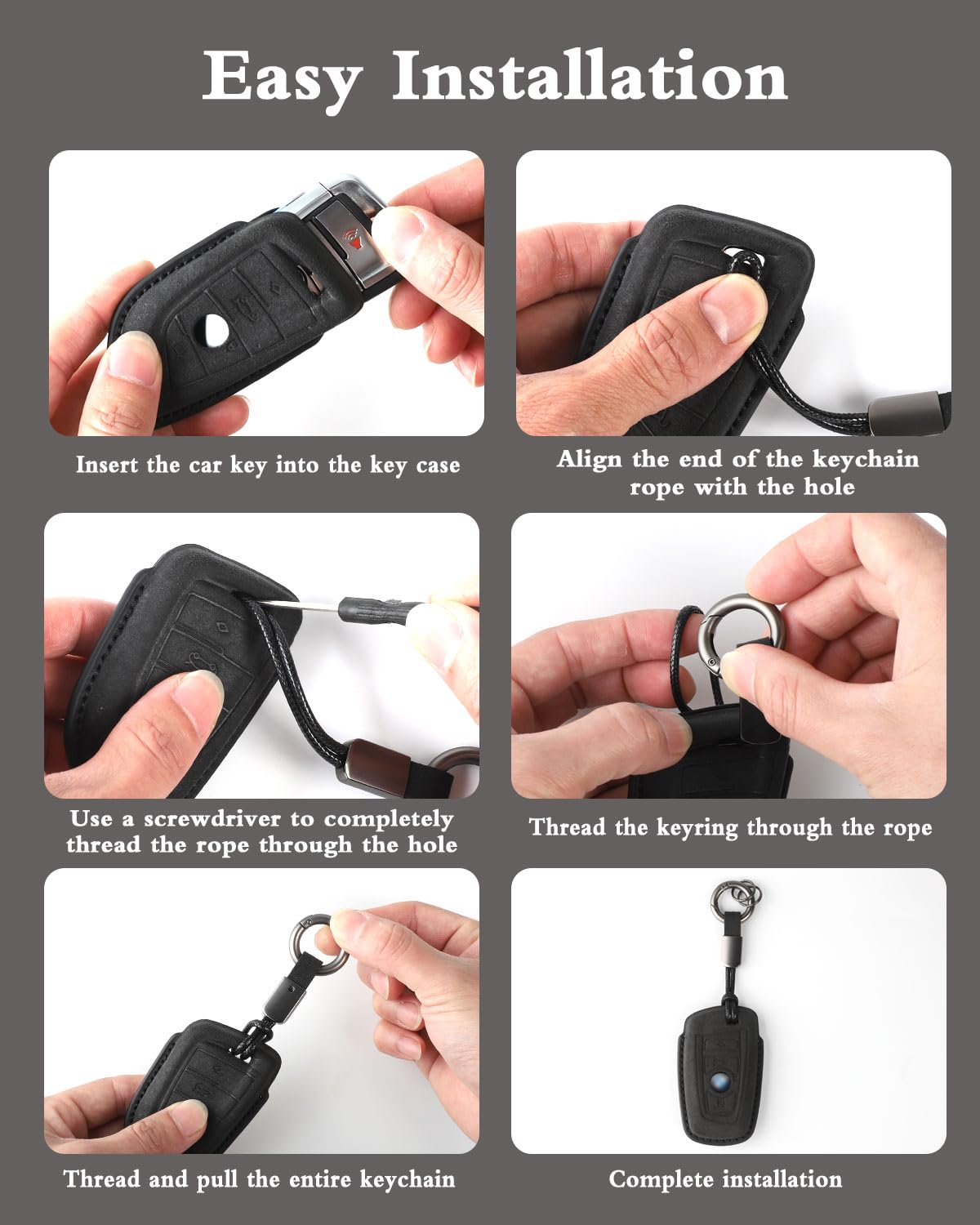 XMZAIMY black suede case shields BMW key from scratches and dust.