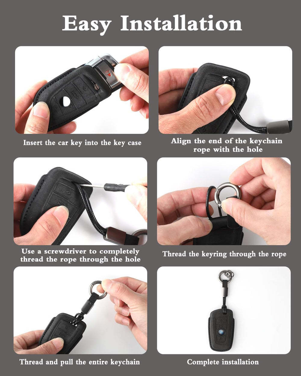 XMZAIMY black suede case shields BMW key from scratches and dust.