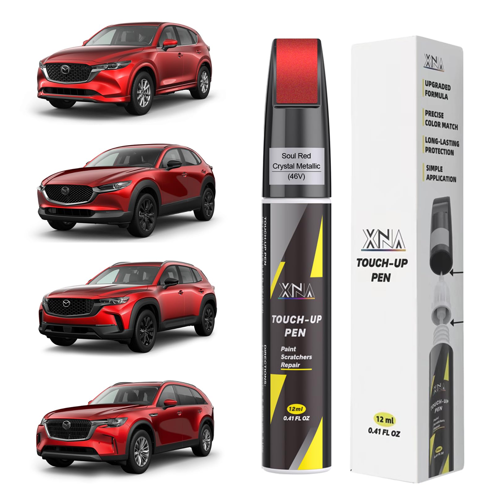 XNA Soul Red Crystal Metallic paint pen tip repairing precise dot scratches on Mazda