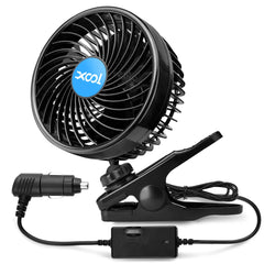 XOOL 12V car fan front view with compact clip for quick in car cooling