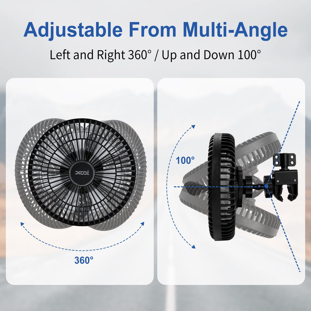 XOOL Clip Car Fan works with 12V/24V vehicles for broad compatibility.