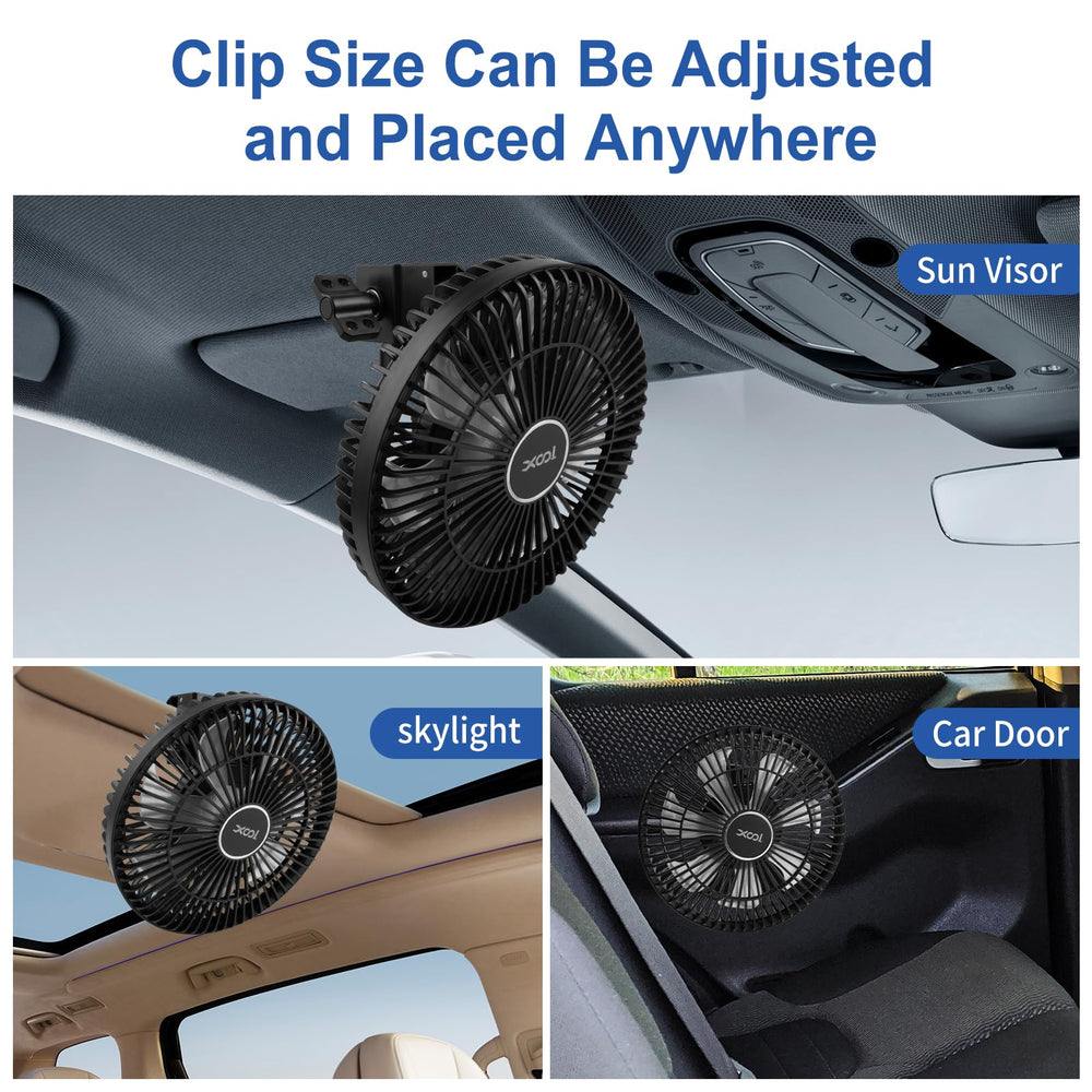 XOOL Clip Car Fan with brushless motor provides quiet operation.