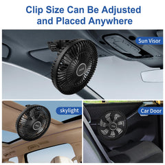 XOOL Clip Car Fan with brushless motor provides quiet operation.
