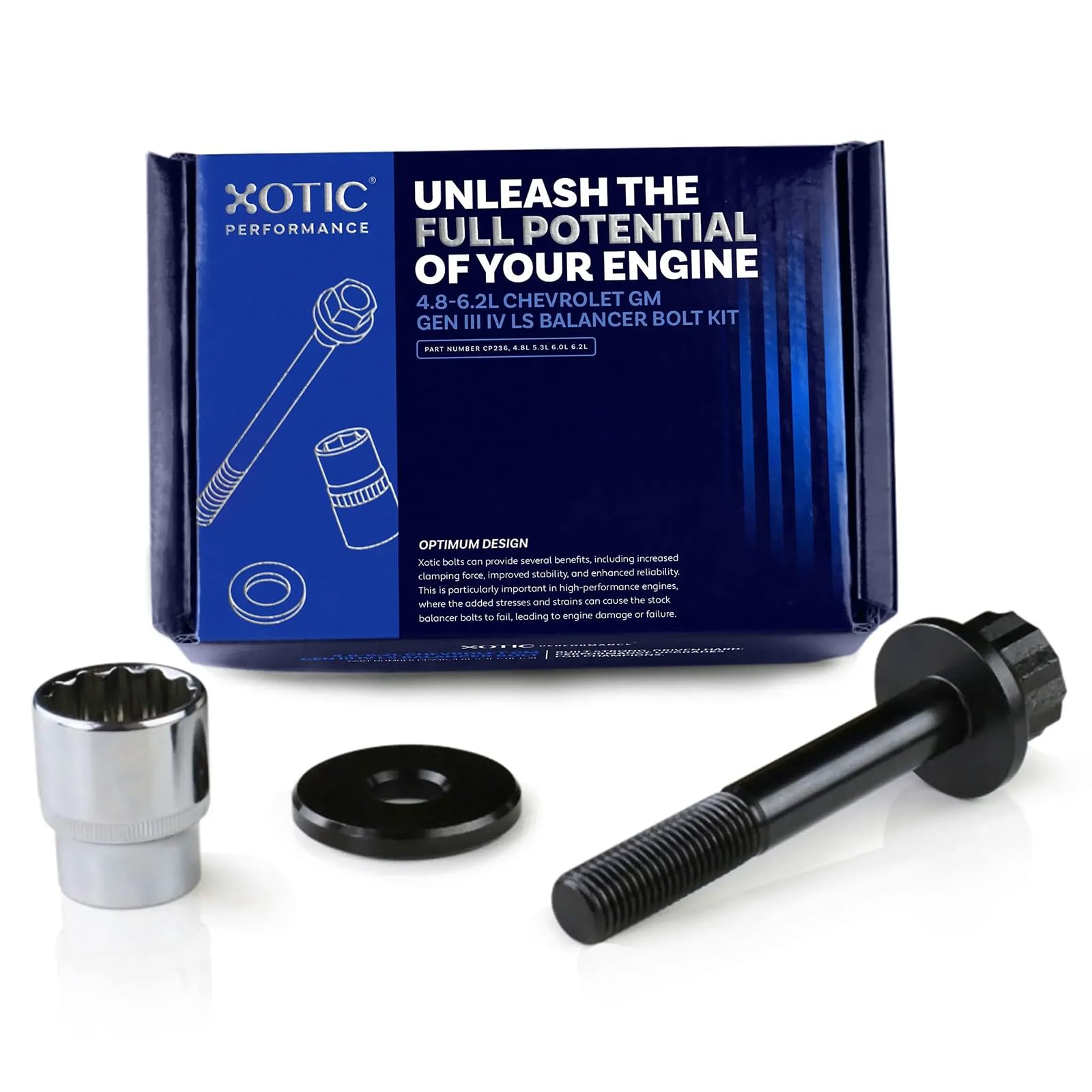 Xotic Performance hardened harmonic balancer bolt in direct-fit configuration for GM LS engines