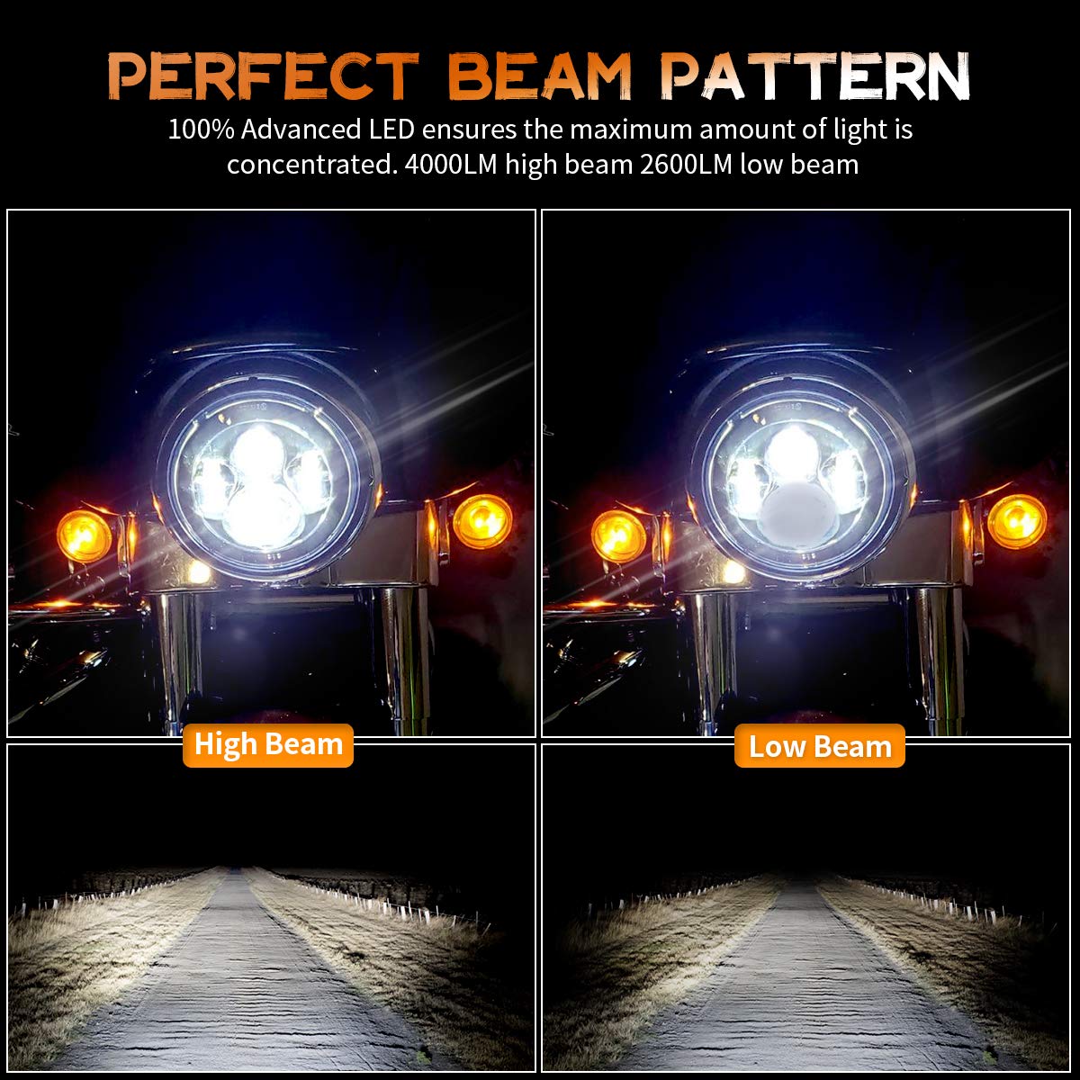 XPCTD 4000 lumens high beam and 2600 lumens low beam provide clear nighttime visibility.