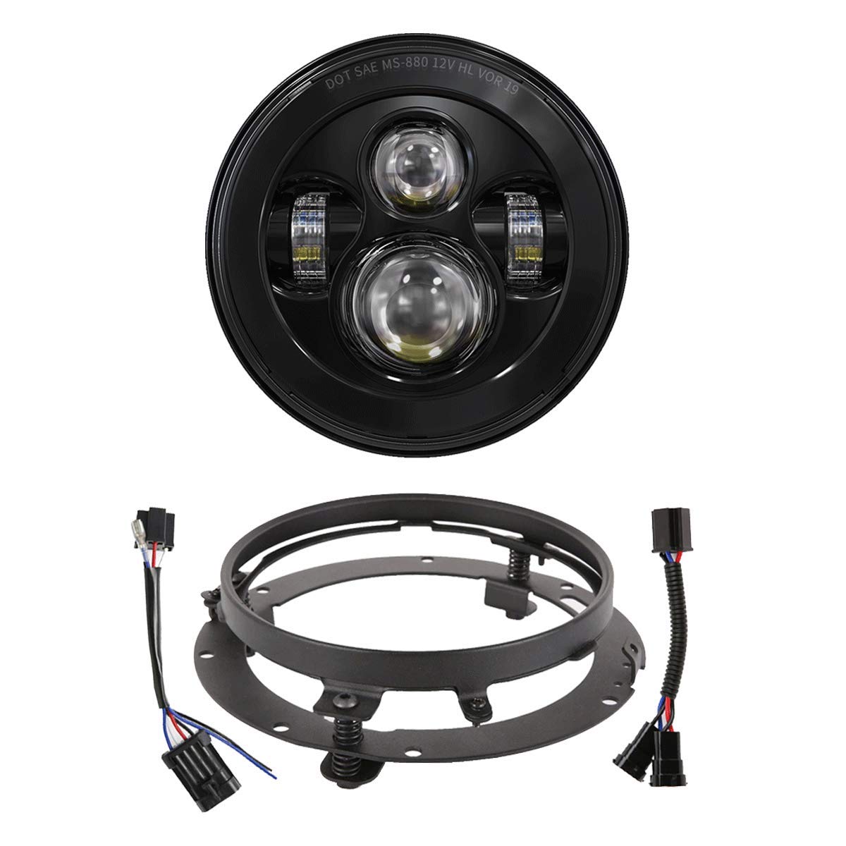 XPCTD 7-inch LED headlight with bracket for touring bikes brightens night rides.