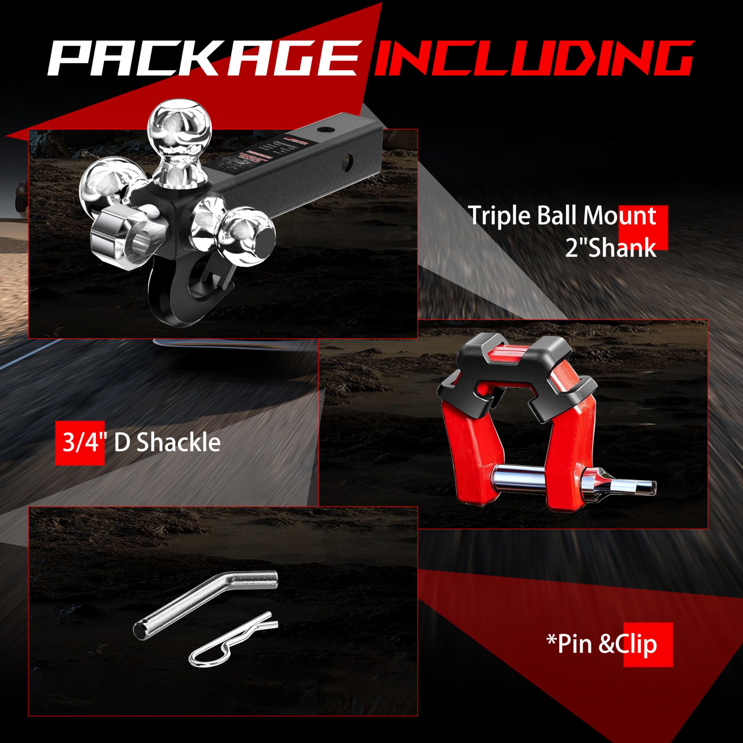 XPE chrome hitch balls set includes 1-7/8, 2, and 2-5/16 inches for multiple loads.