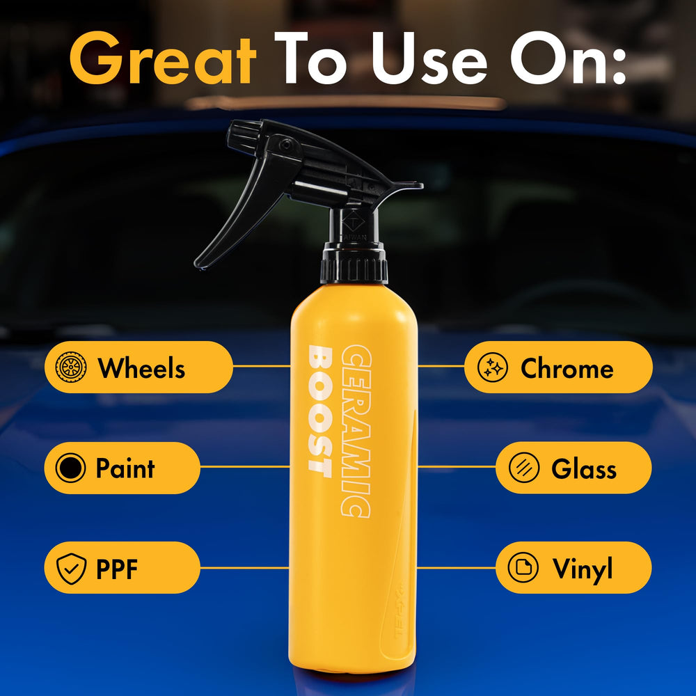 Spray action on vehicle demonstrates fast, slick coating with XPEL Ceramic Boost.