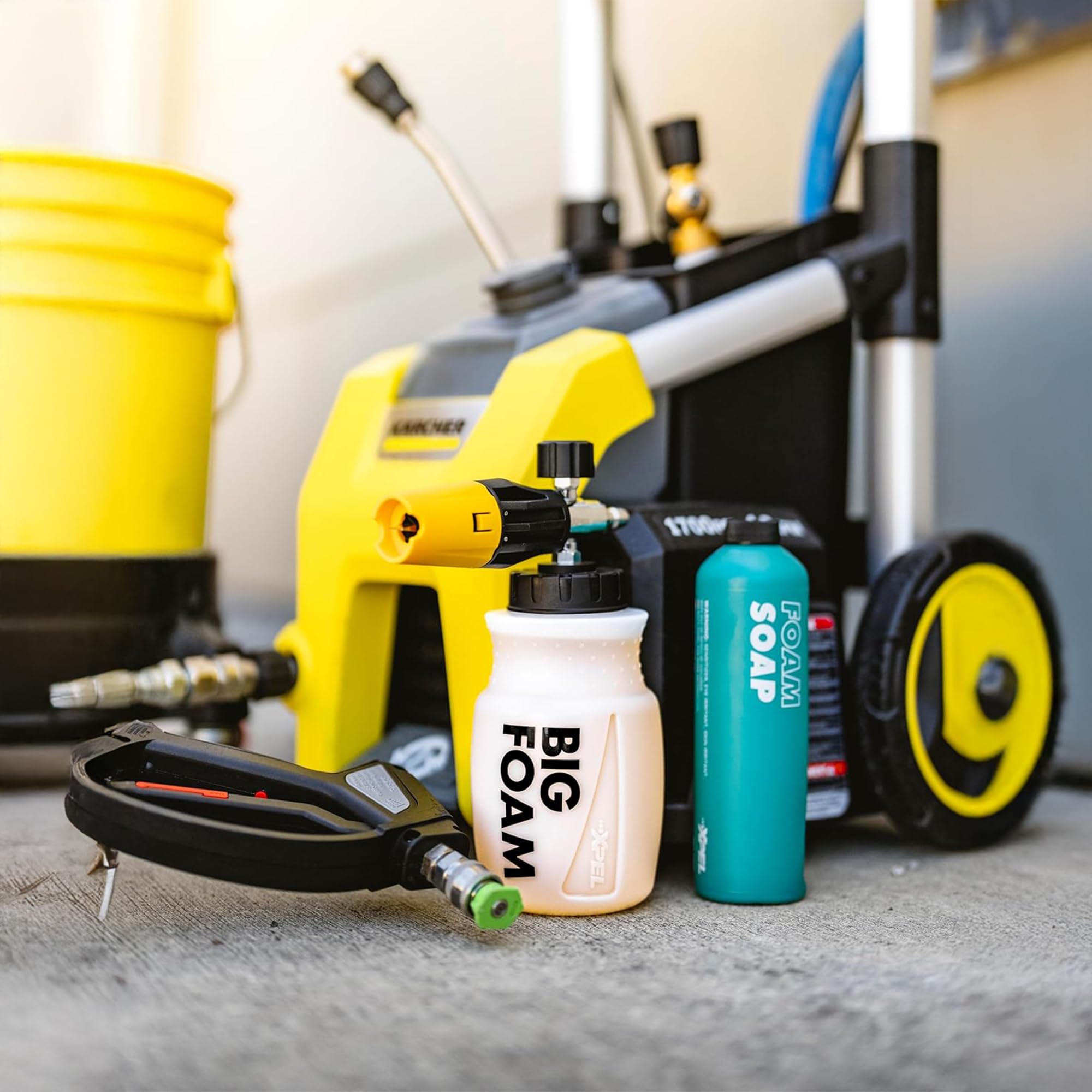 XPEL Foam Soap applied with a pressure washer to lift grime over large surfaces.