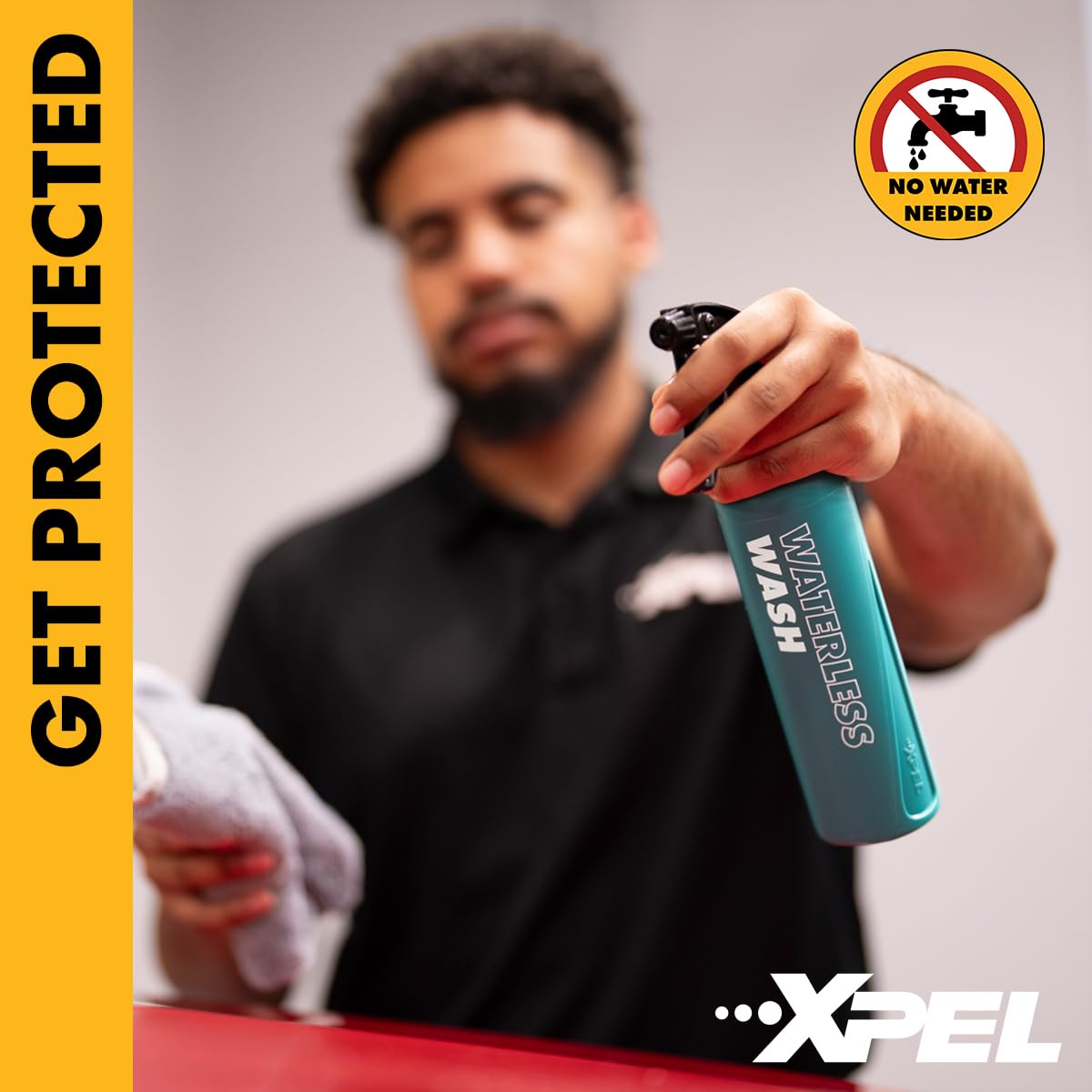 XPEL SiO₂ Waterless Wash highlights beading action for water repellency on coated surfaces.