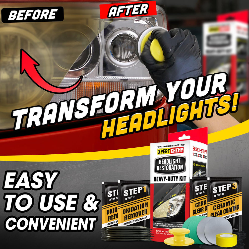 No tools required with XPERTCHEMY kit, convenient home headlight refresh