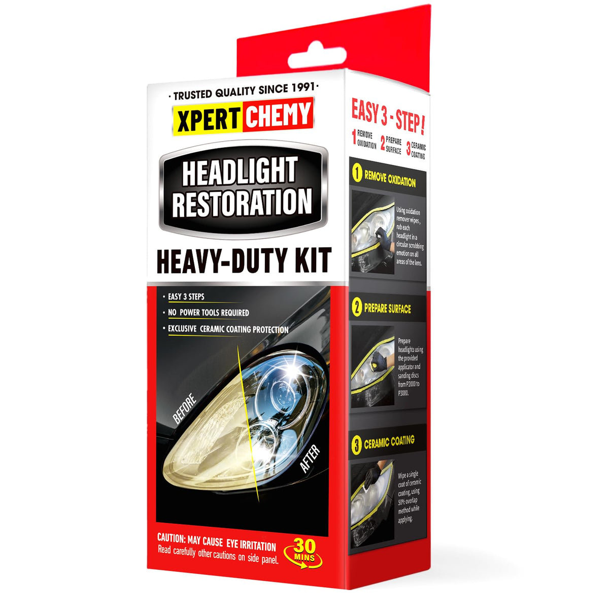 XPERTCHEMY headlight restoration kit professional-grade setup improves clarity on foggy lenses